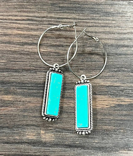 Earrings - Turquoise Stone Rectangle
