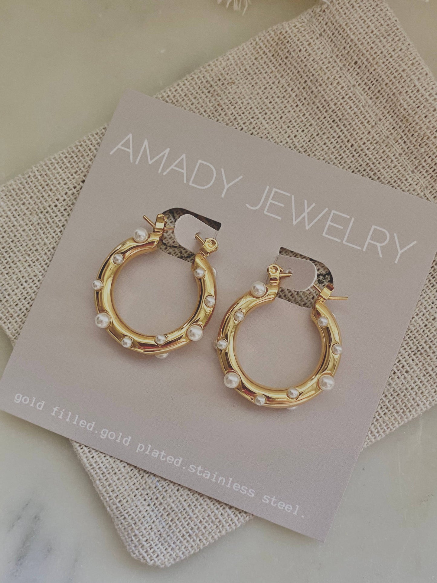 Earrings - Pearl Accent Gold Hoop