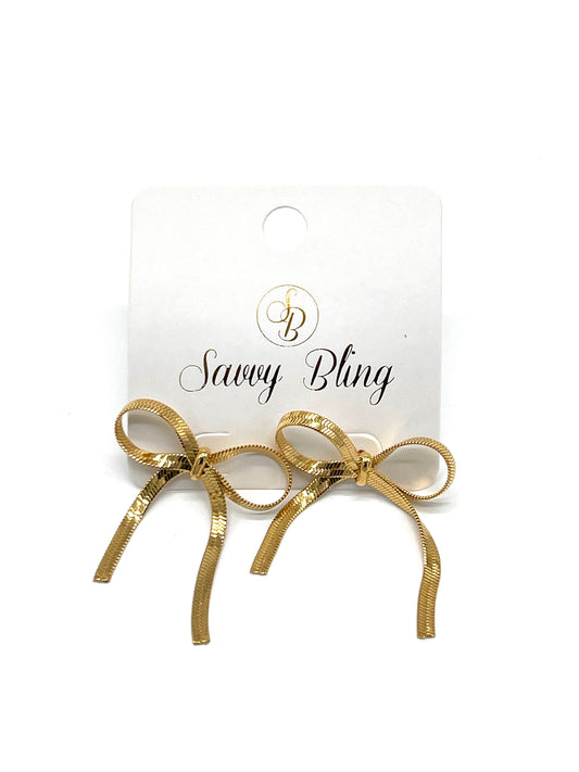 Jewelry | Earrings Gold Bow Herringbone