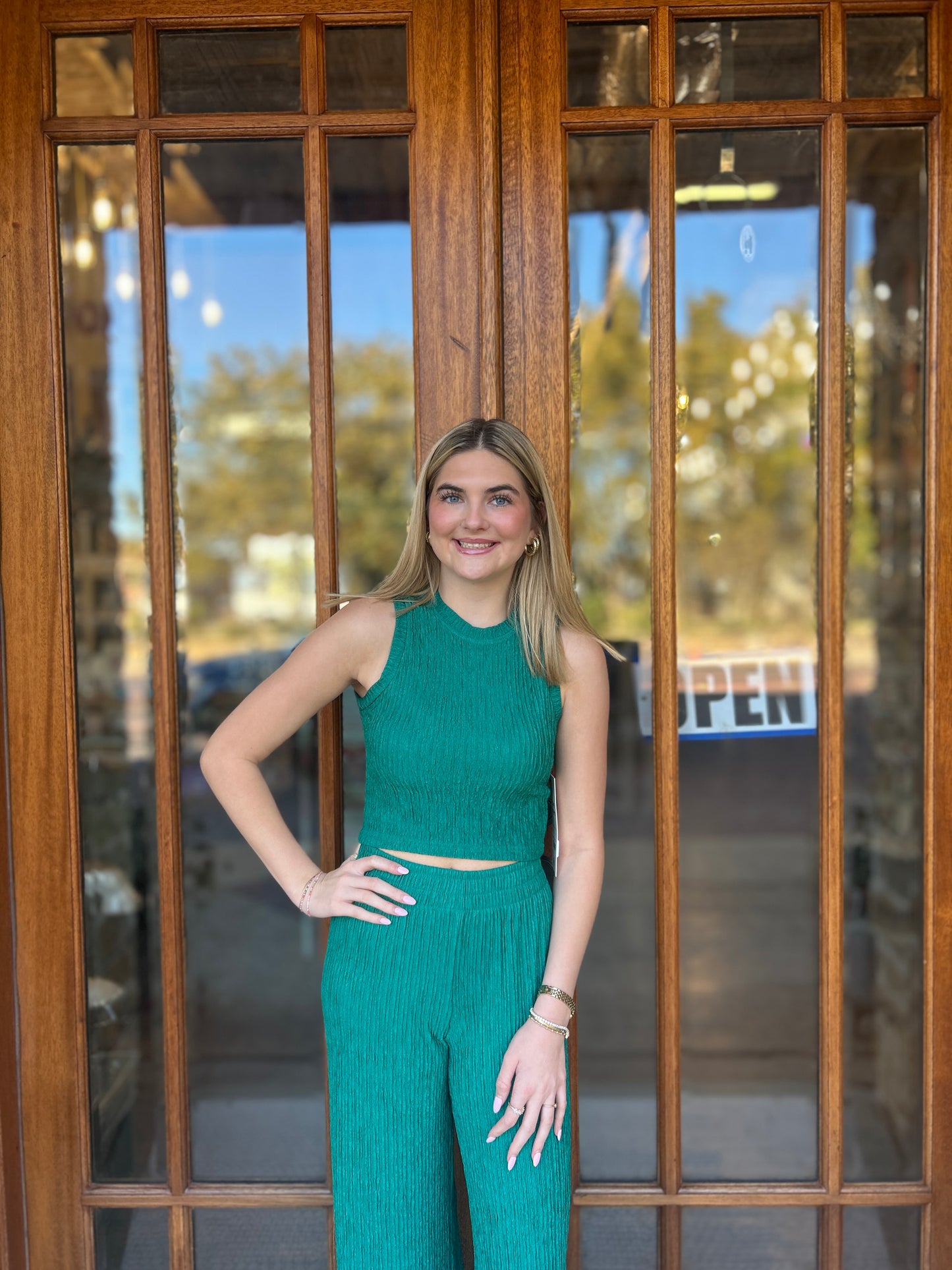 Sets | Emerald City Crinkled Plisse Cropped Tank and Pants