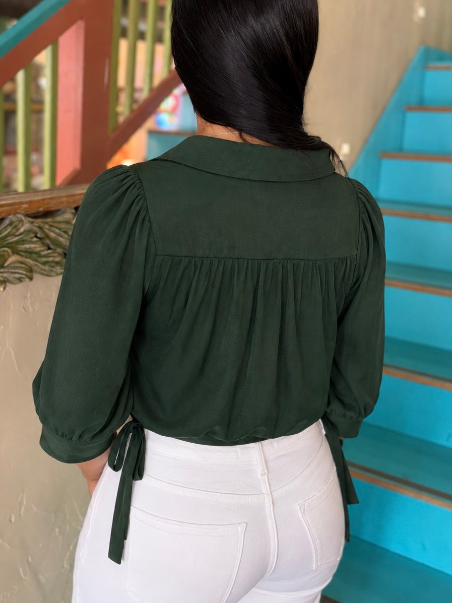 Blouse - Front Drawstring Collared Hem
