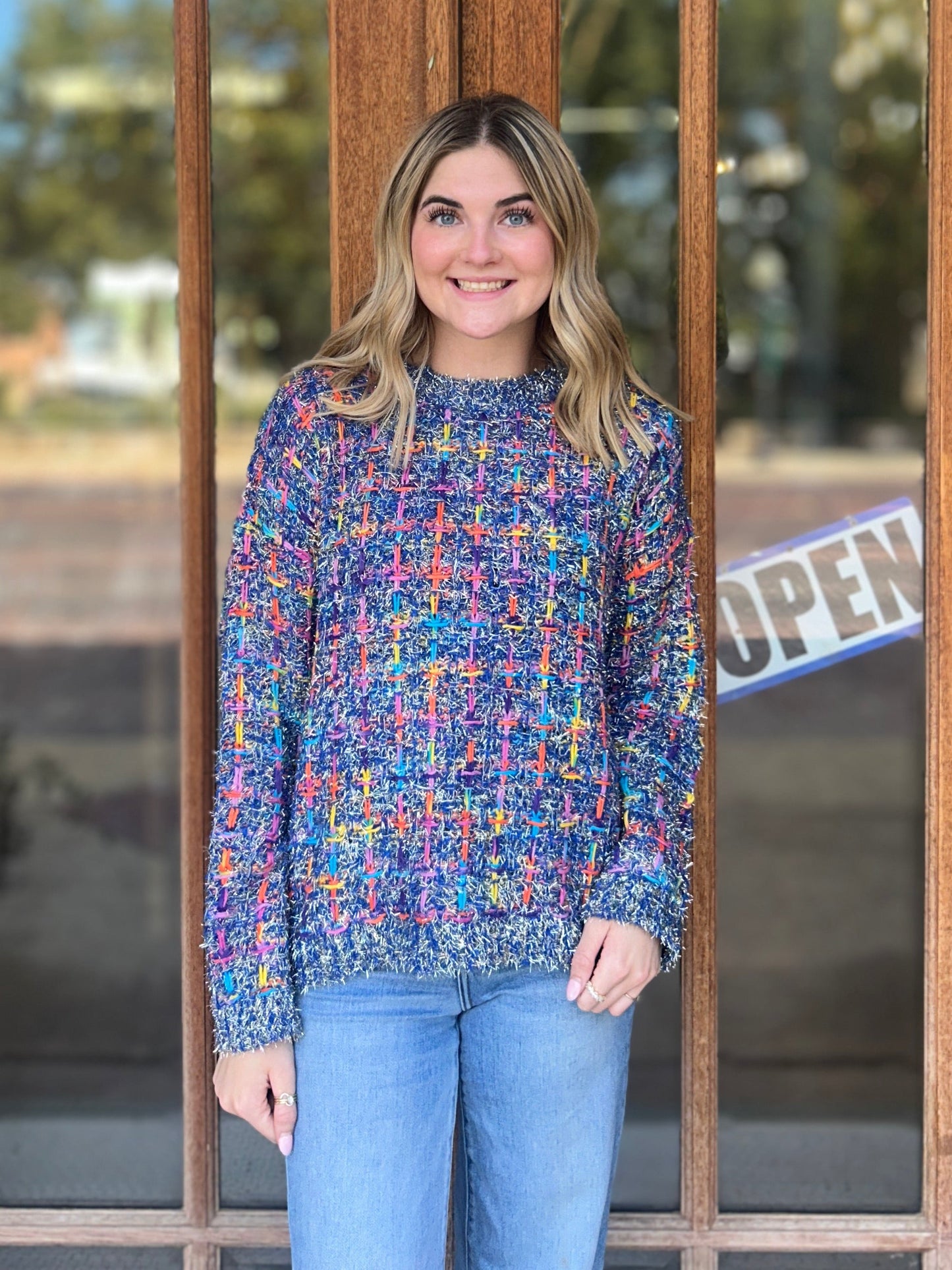 Tops | Sweater Mallard Multi Tweed Pullover Blue