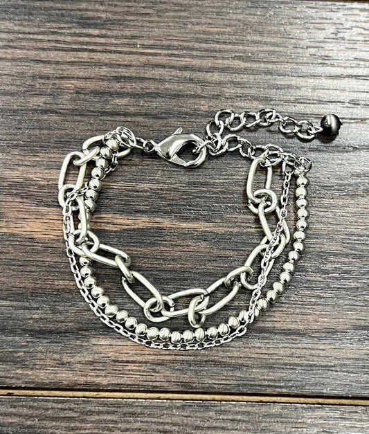 Bracelet - Silver Western Bead Strand Adjustable