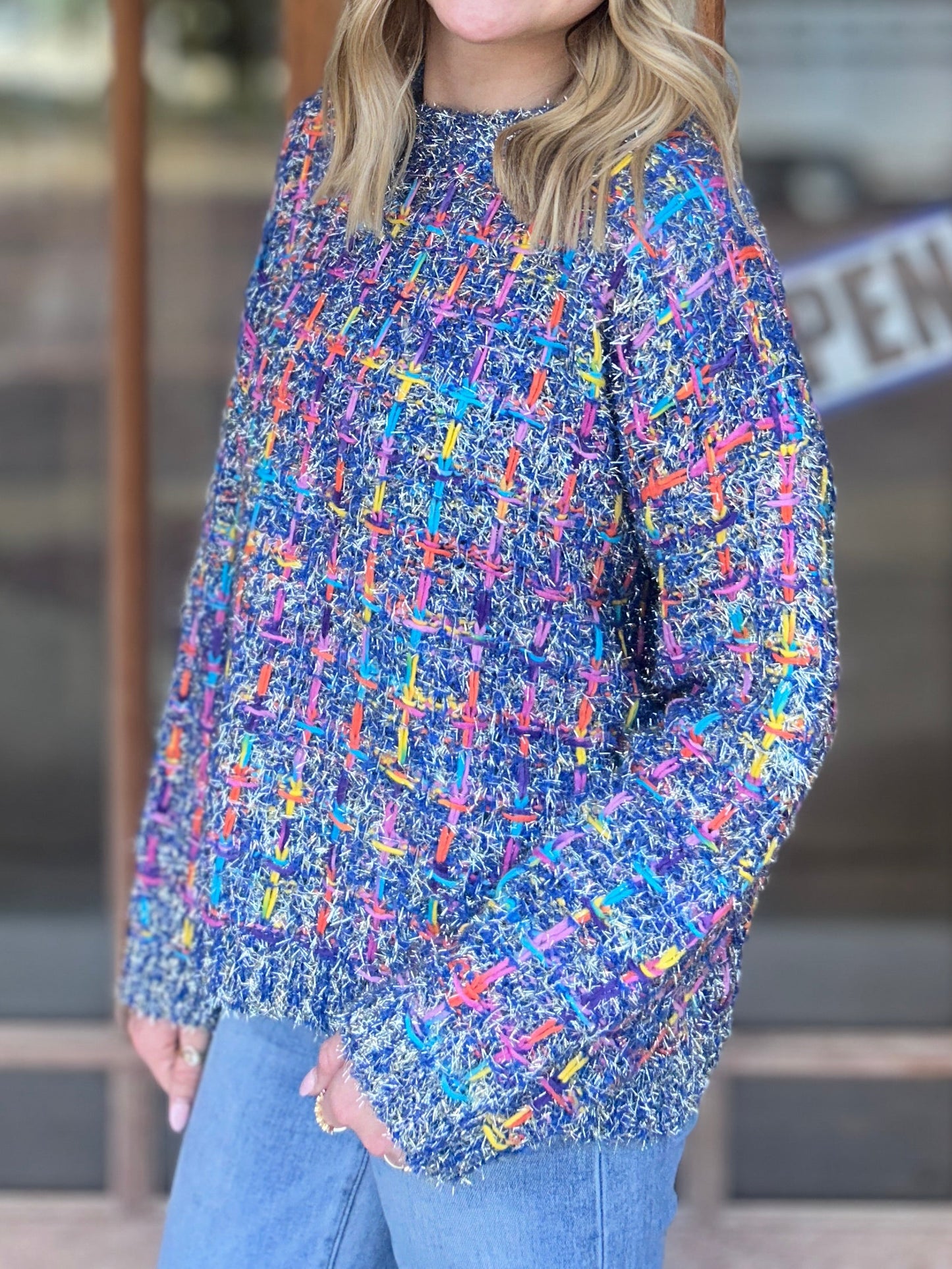 Tops | Sweater Mallard Multi Tweed Pullover Blue