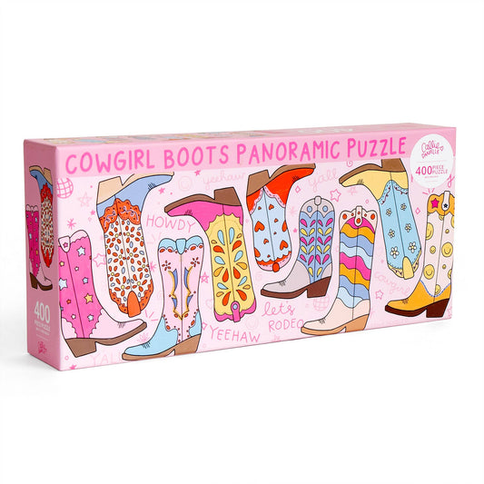 Games | Puzzle Western Cowgirl Boots 400 Piece Panoramic Jigsaw
