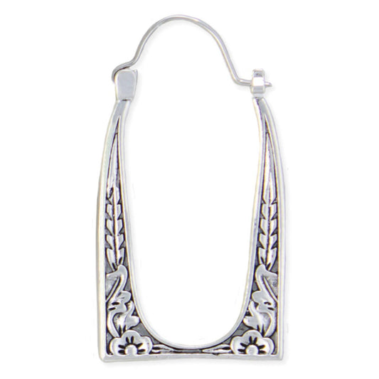 Vintage Frame Silver Hoop Earrings