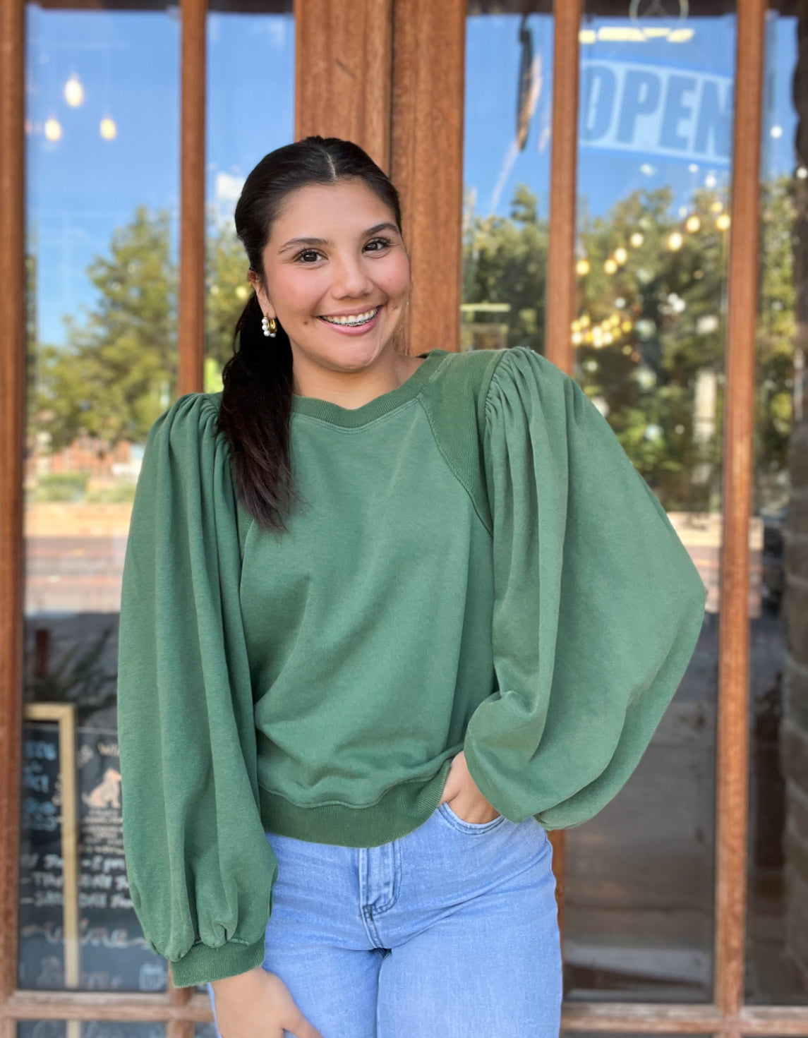 Top | Jodifl Blouse Hunter Green Crop Long Sleeve