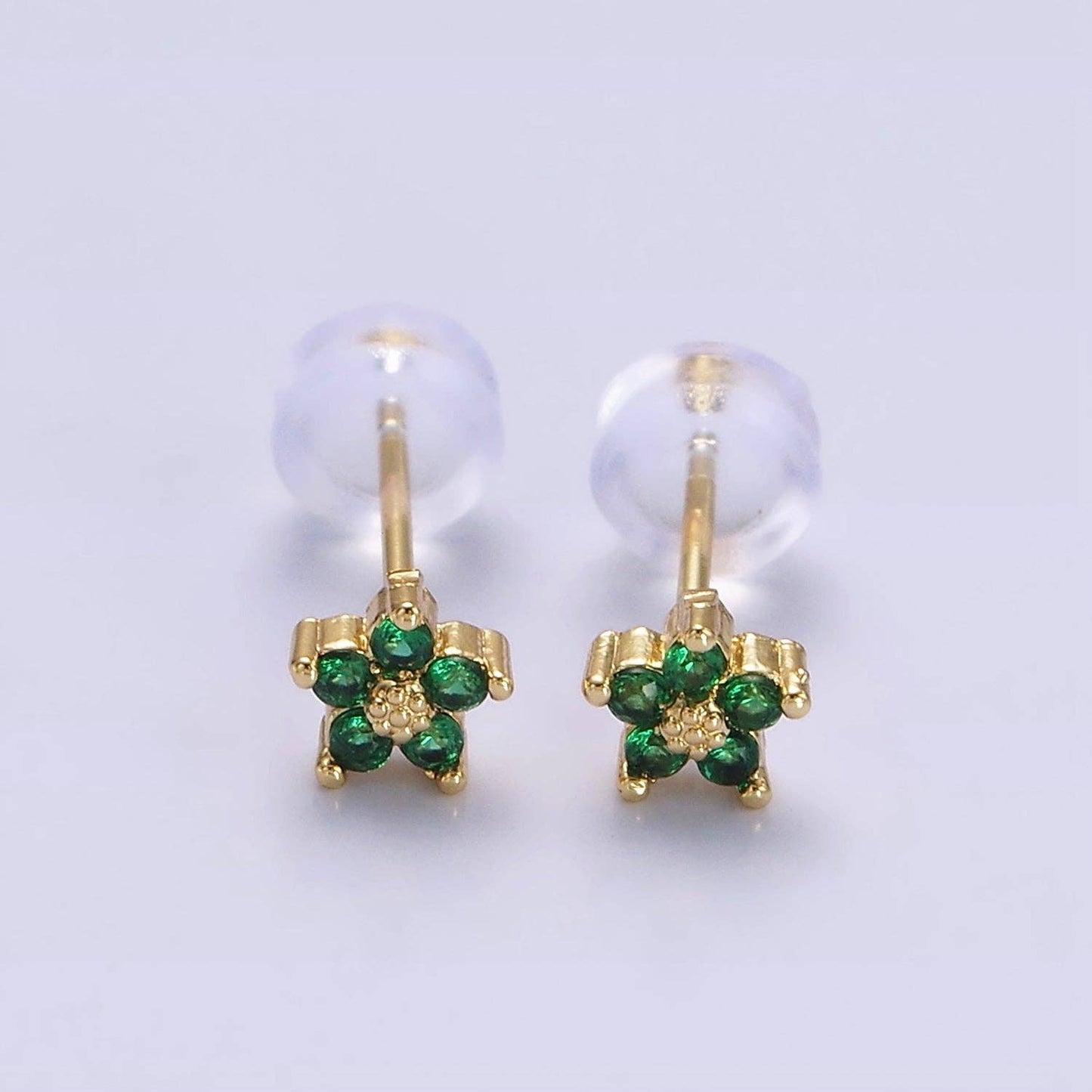 Jewelry | Earrings 14K Gold Filled 5mm Mini CZ Flower Stud Green