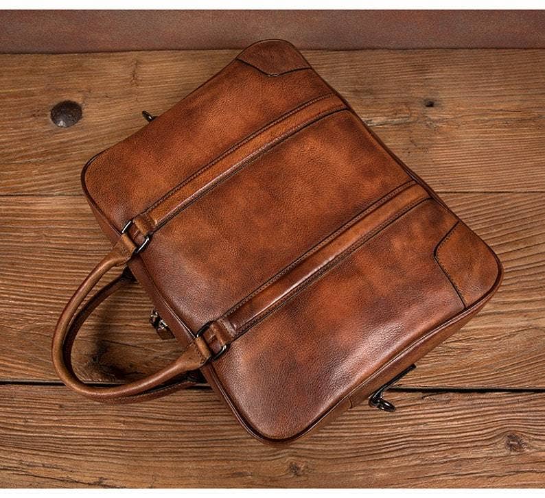 Full Grain Leather Briefcase-Laptop Shoulder Bag