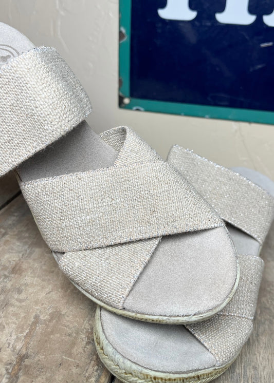 Rita Wedge Backless Espadrille Linen with Stretchy Straps