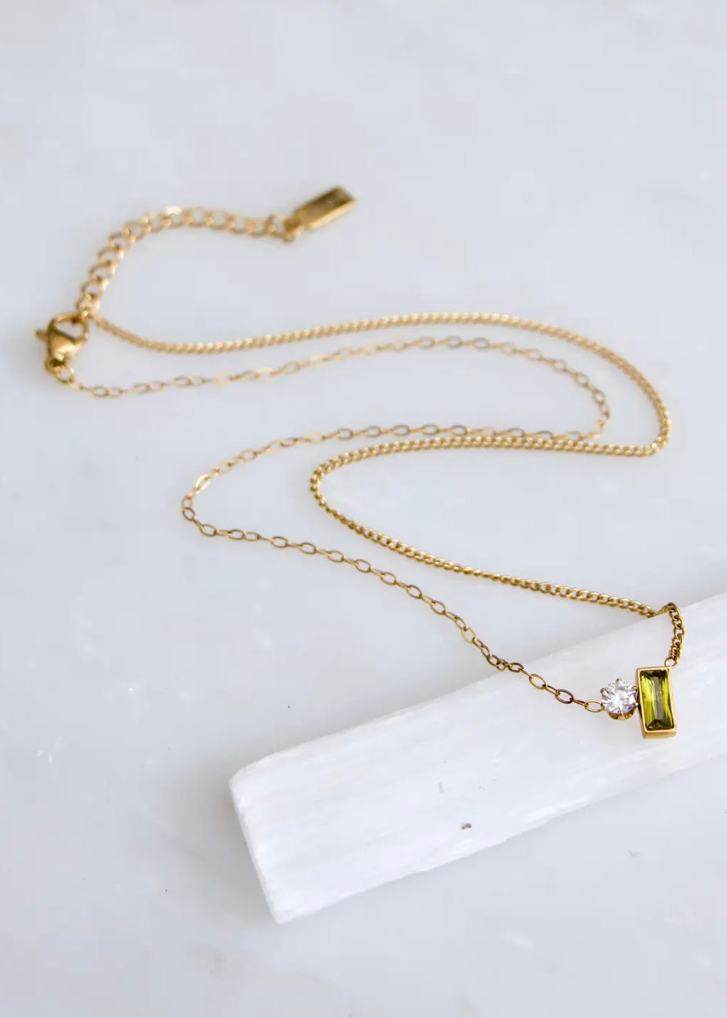 Necklace | Olive Zircon Geometric Necklace Waterproof