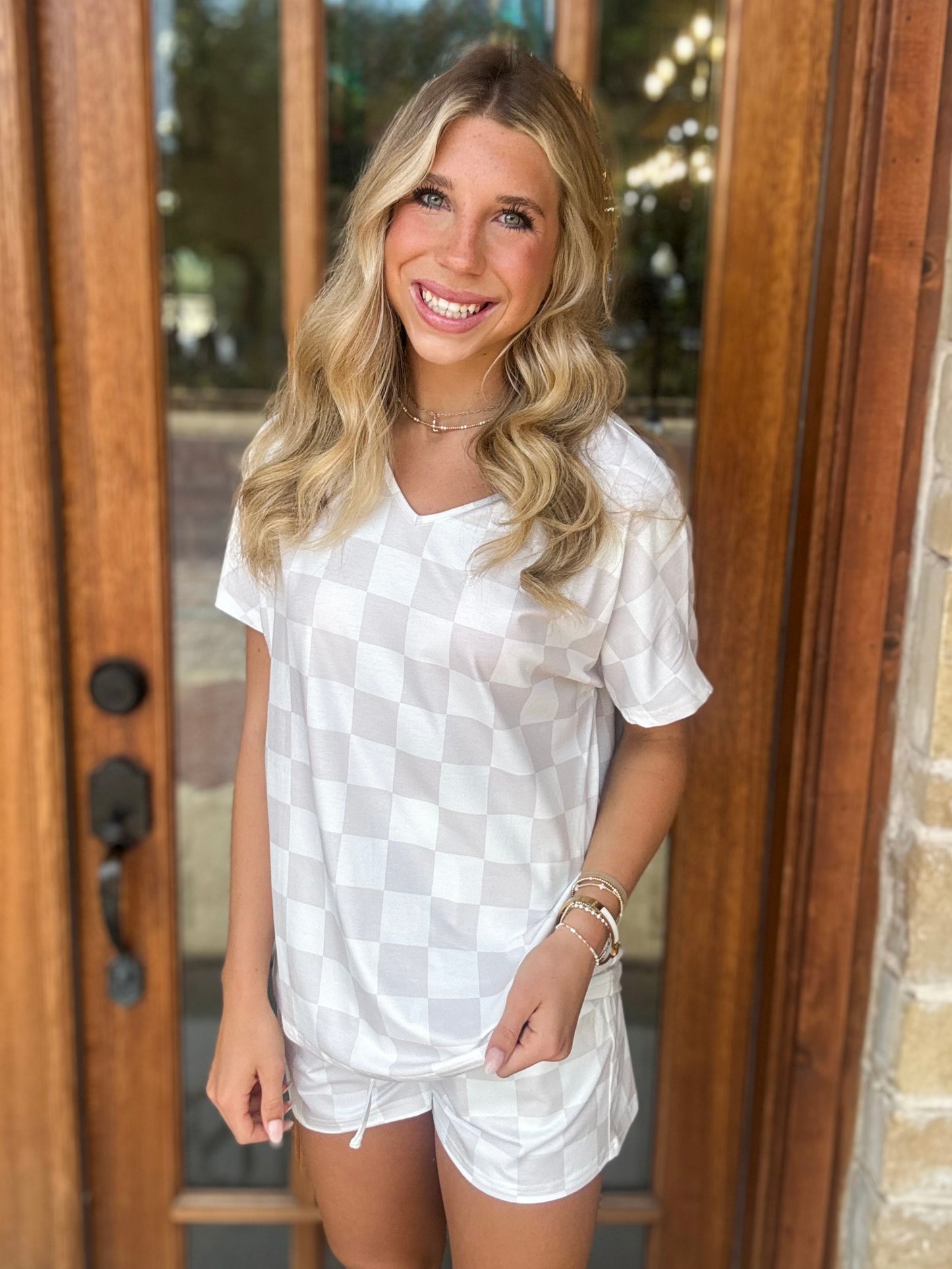 Set - Beige Checkered Tee & Shorts
