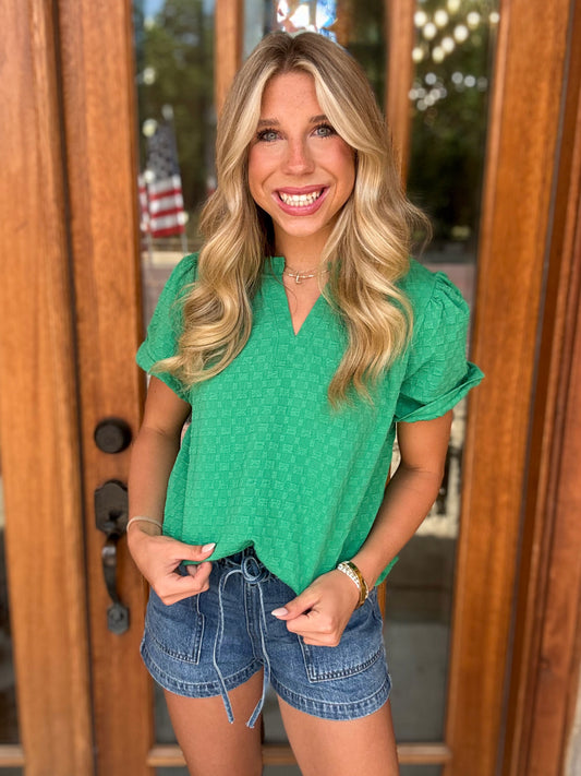 Blouse - Textured Puff V-Neck