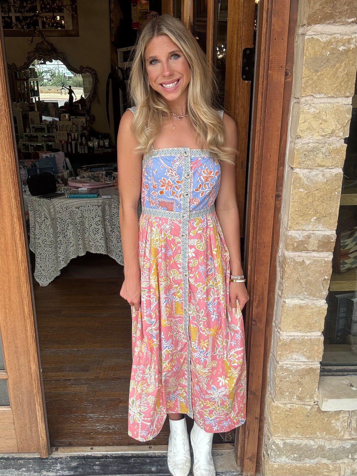 Dress - Floral Tape Trim Midi