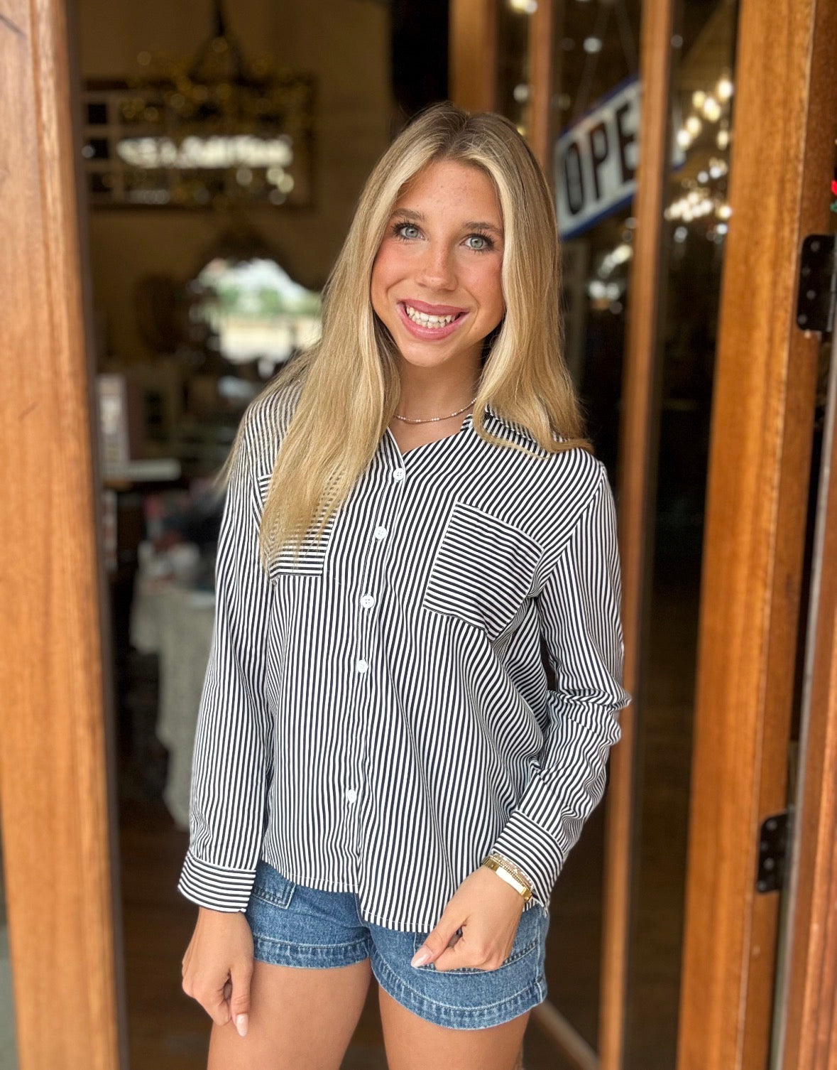 Top - Black Striped Button Down