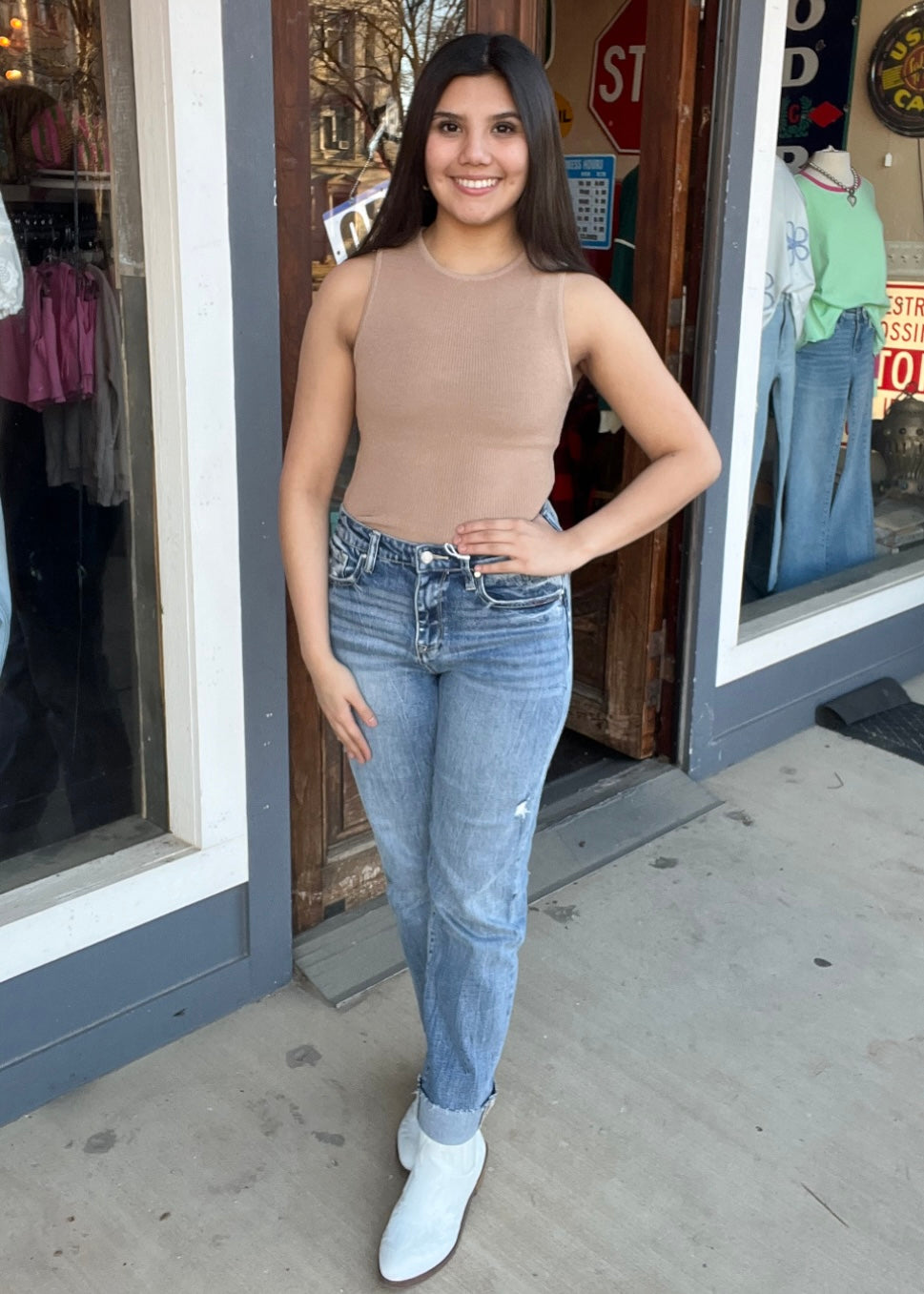 Top | Dark Taupe Ribbed Knit Tank Top