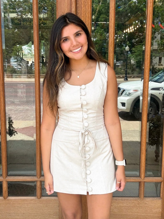 Dress - Linen Luxe Button Front Mini