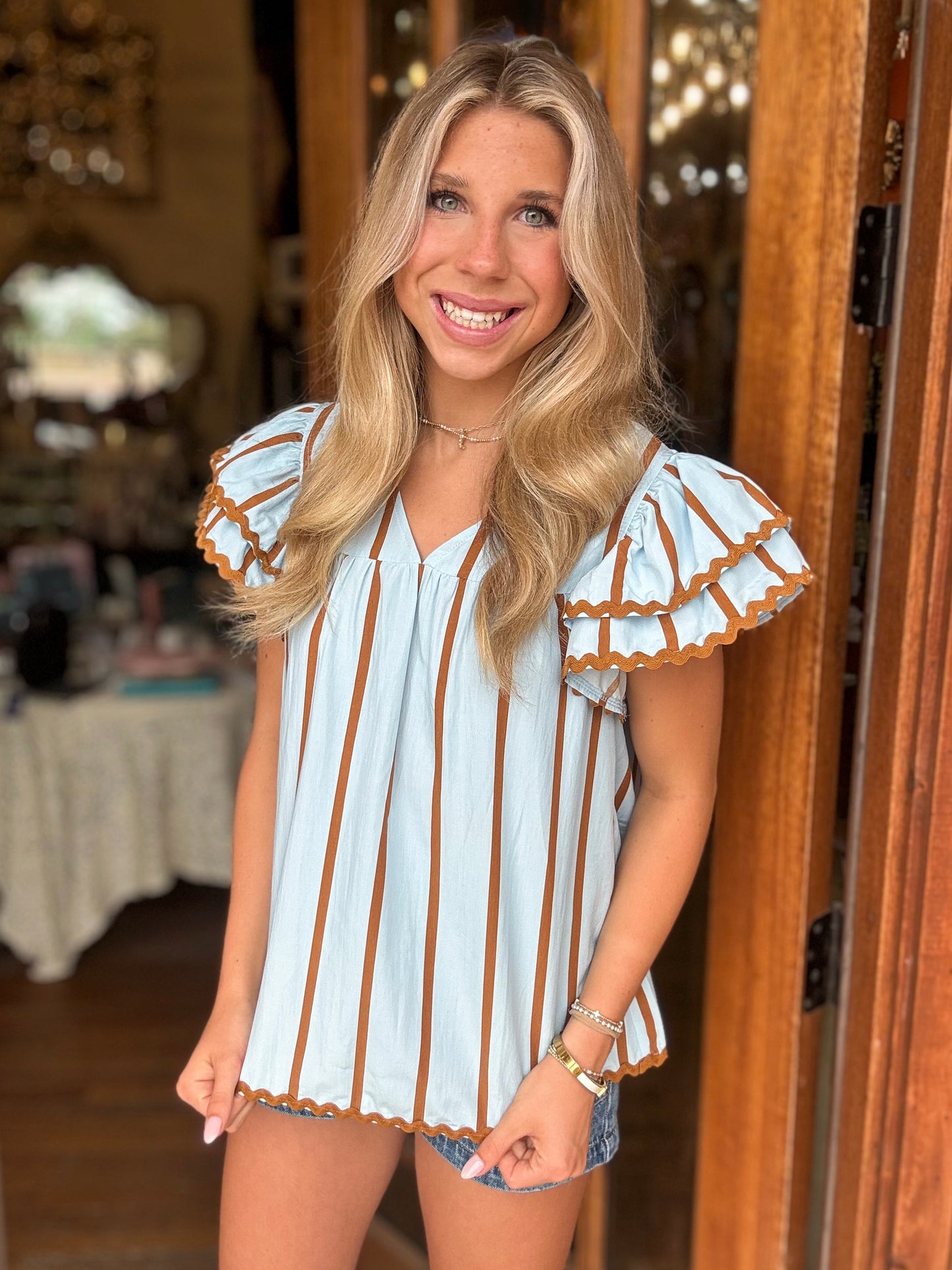 Blouse - Skylar Stripe Ruffle