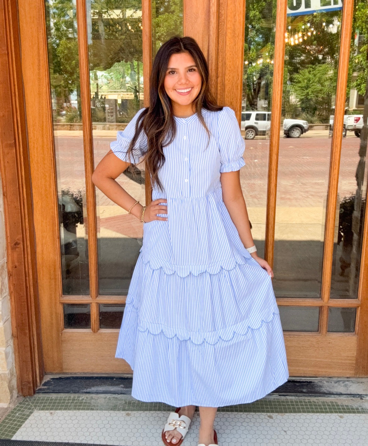 Dress - Sky Striped Bubble Tiered