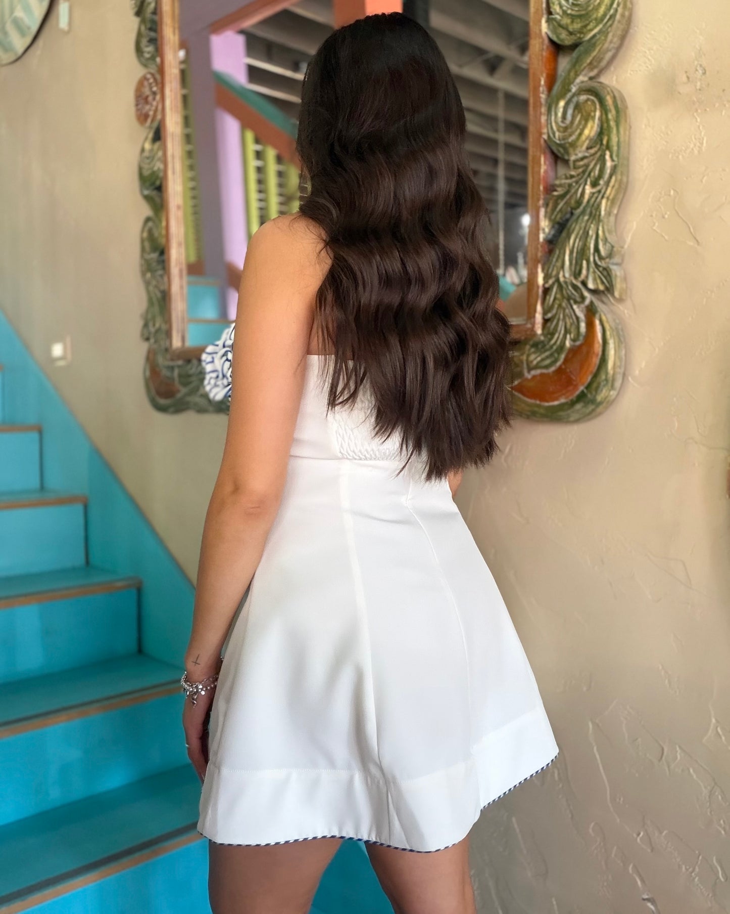 Ivory Ruffle Trim Mini Dress