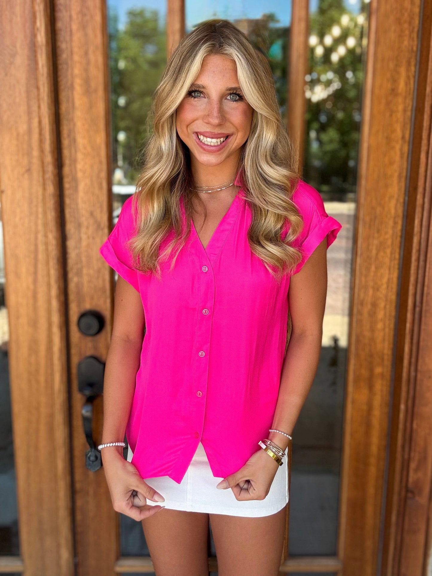 Blouse - Hot Pink Button Down