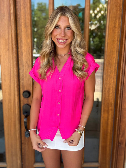 Blouse - Hot Pink Button Down