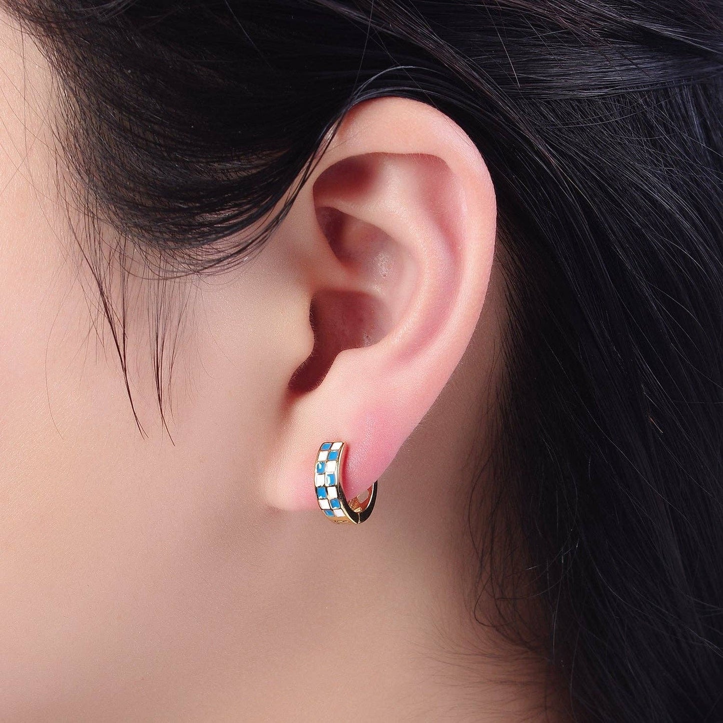 Jewelry | Earrings 24K Gold Filled Enamel Checker Hoops Retro Gold Hugg Green