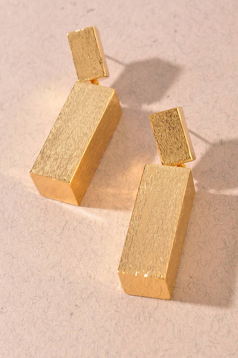 Earrings - Gold Brushed Rectangle Drop