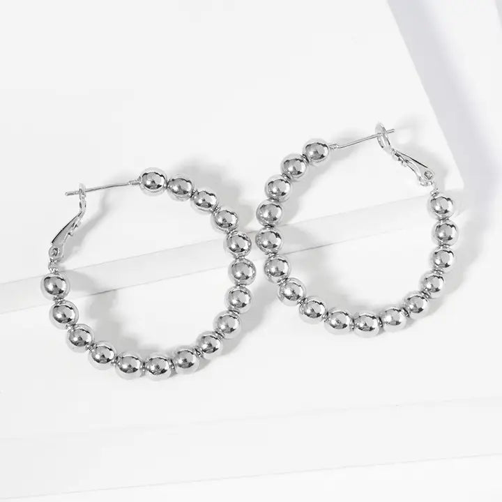 Jewelry | Sliver, Gold Dipped Metal Ball Beaded Hoop Earrings