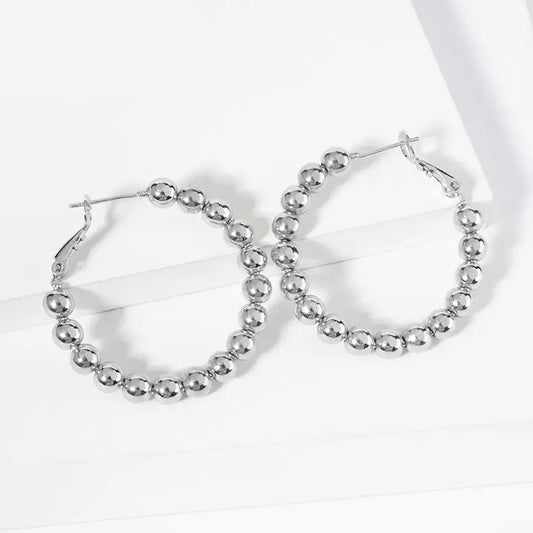 Jewelry | Sliver, Gold Dipped Metal Ball Beaded Hoop Earrings