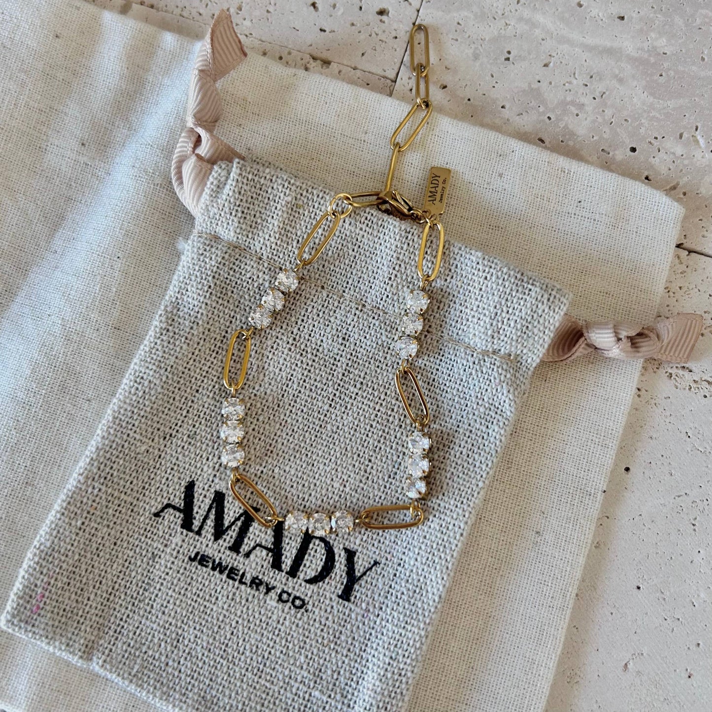 Bracelet - Paperclip Chain with Rhinestones