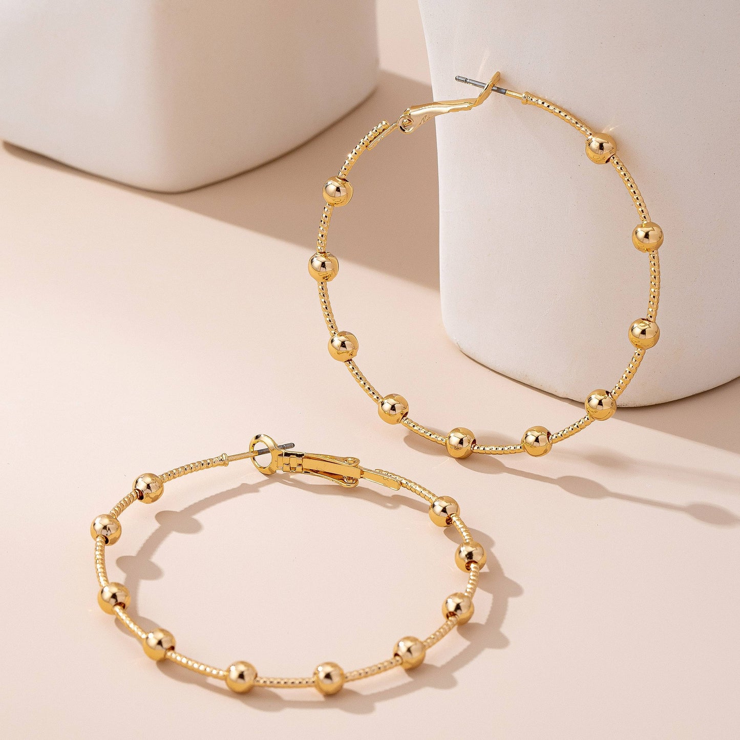 Earrings - Gold Ball Beaded Hoop