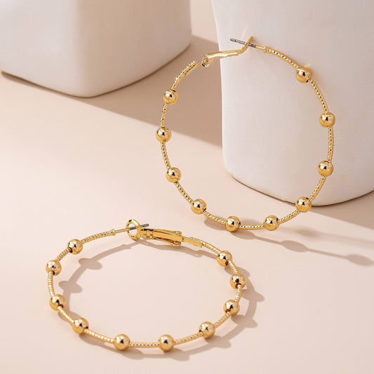 Earrings - Gold Ball Beaded Hoop