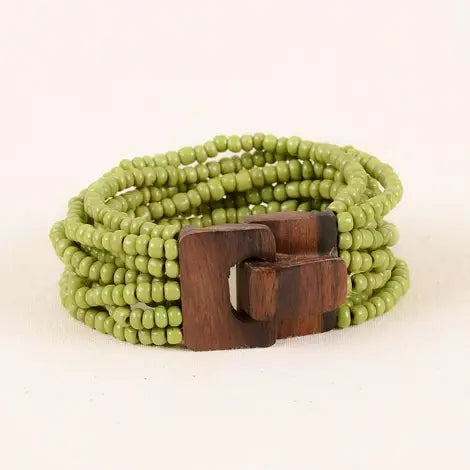Bali Glass Mini Wood Buckle Bracelet