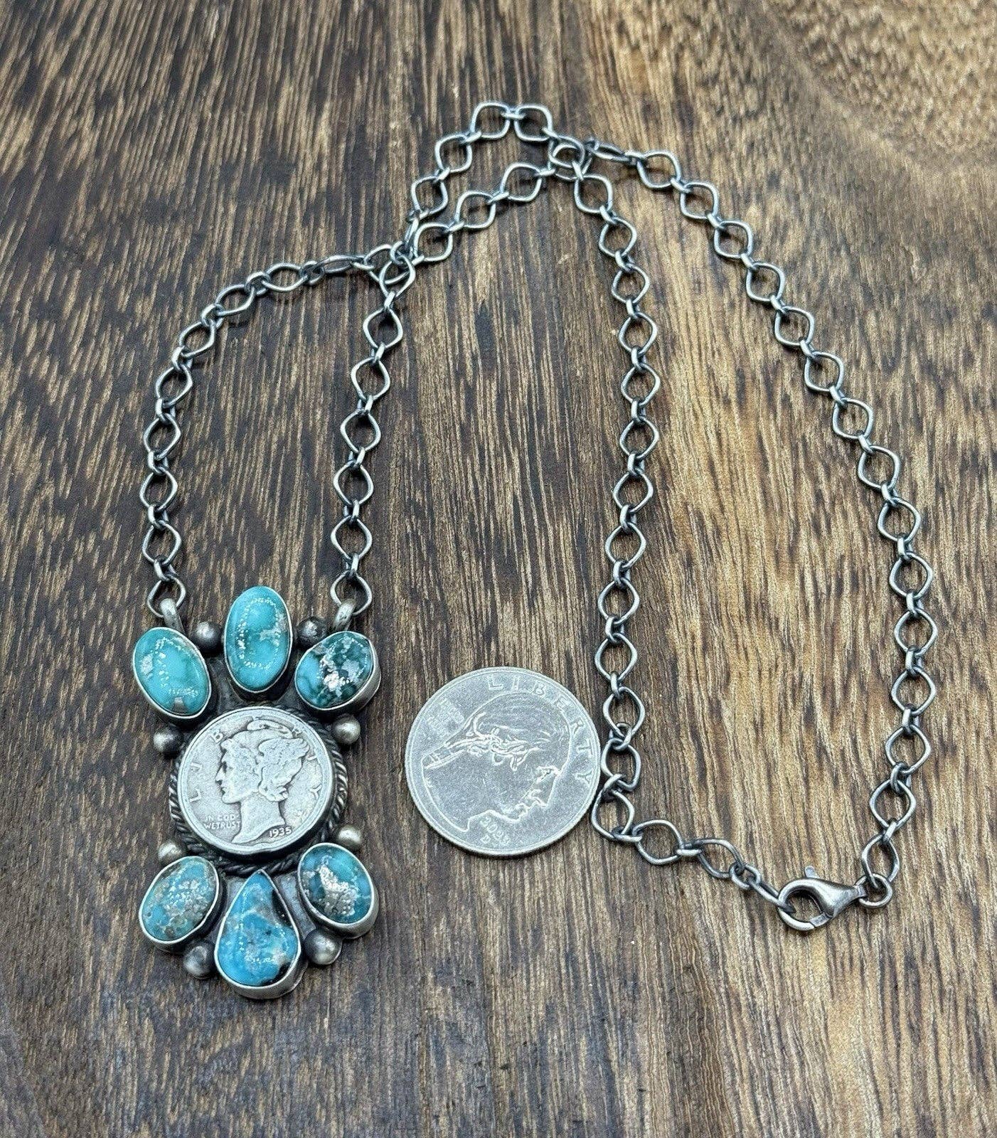 Navajo Handmade Silver White Water Turquoise Cluster