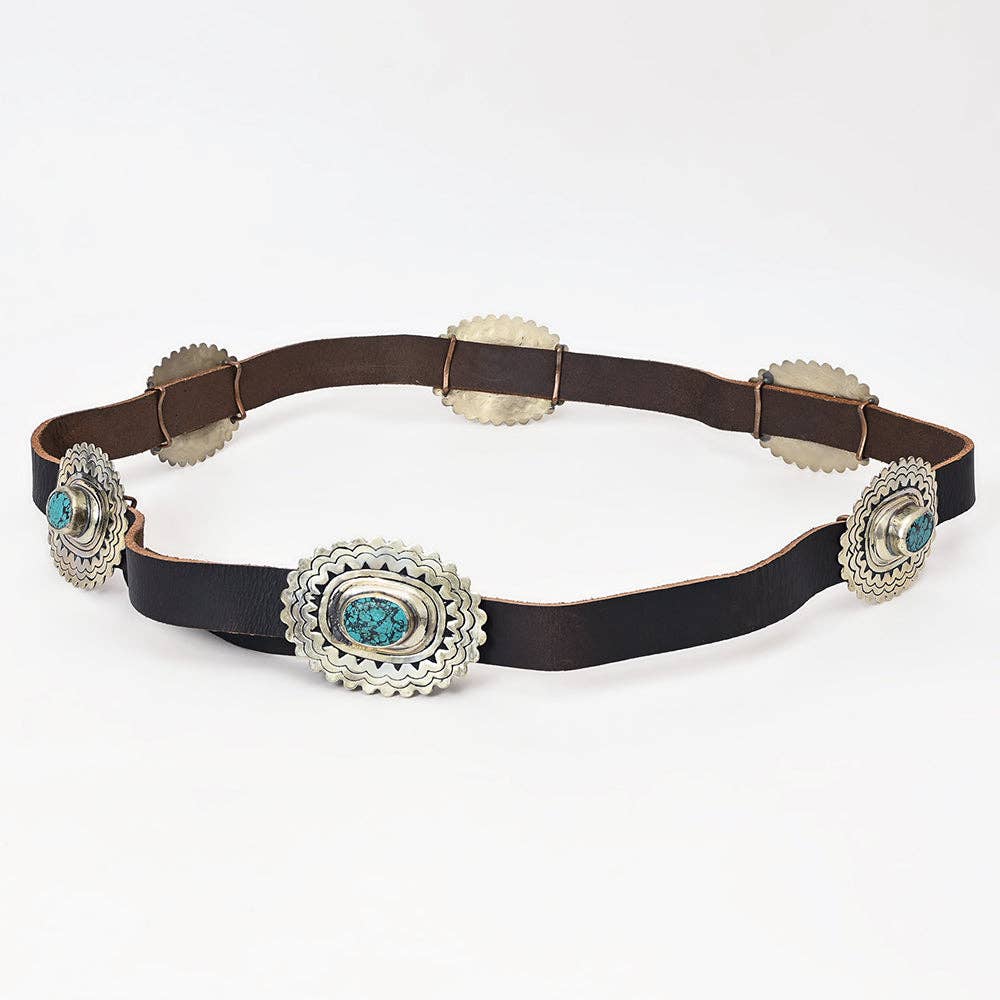 Turquoise Concho Western Leather Belt