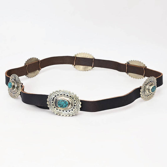 Turquoise Concho Western Leather Belt