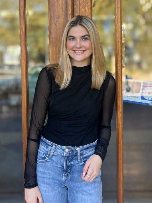 Mesh Black Ruched Bodysuit
