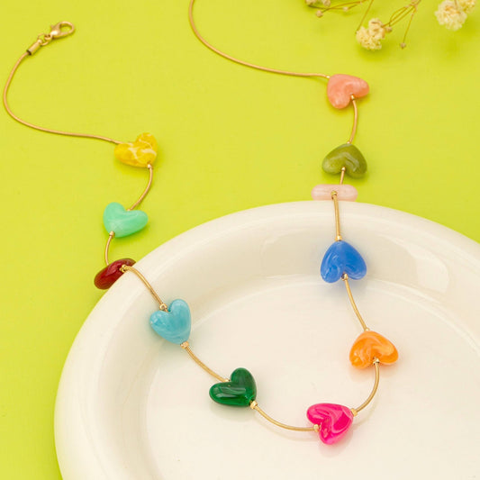 Multicolor Resin Beaded Heart Necklace