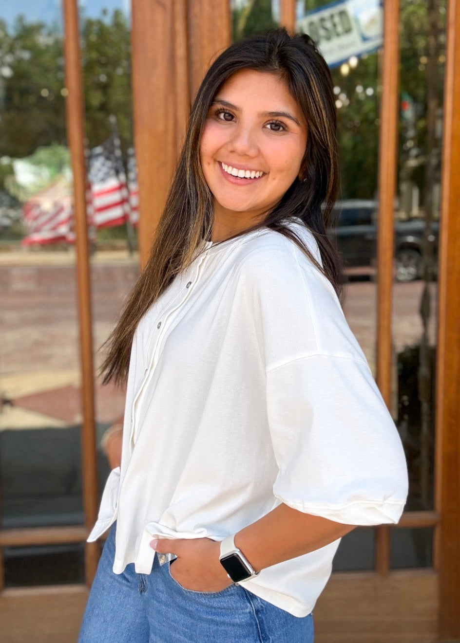 Top - White Oversized Button Front