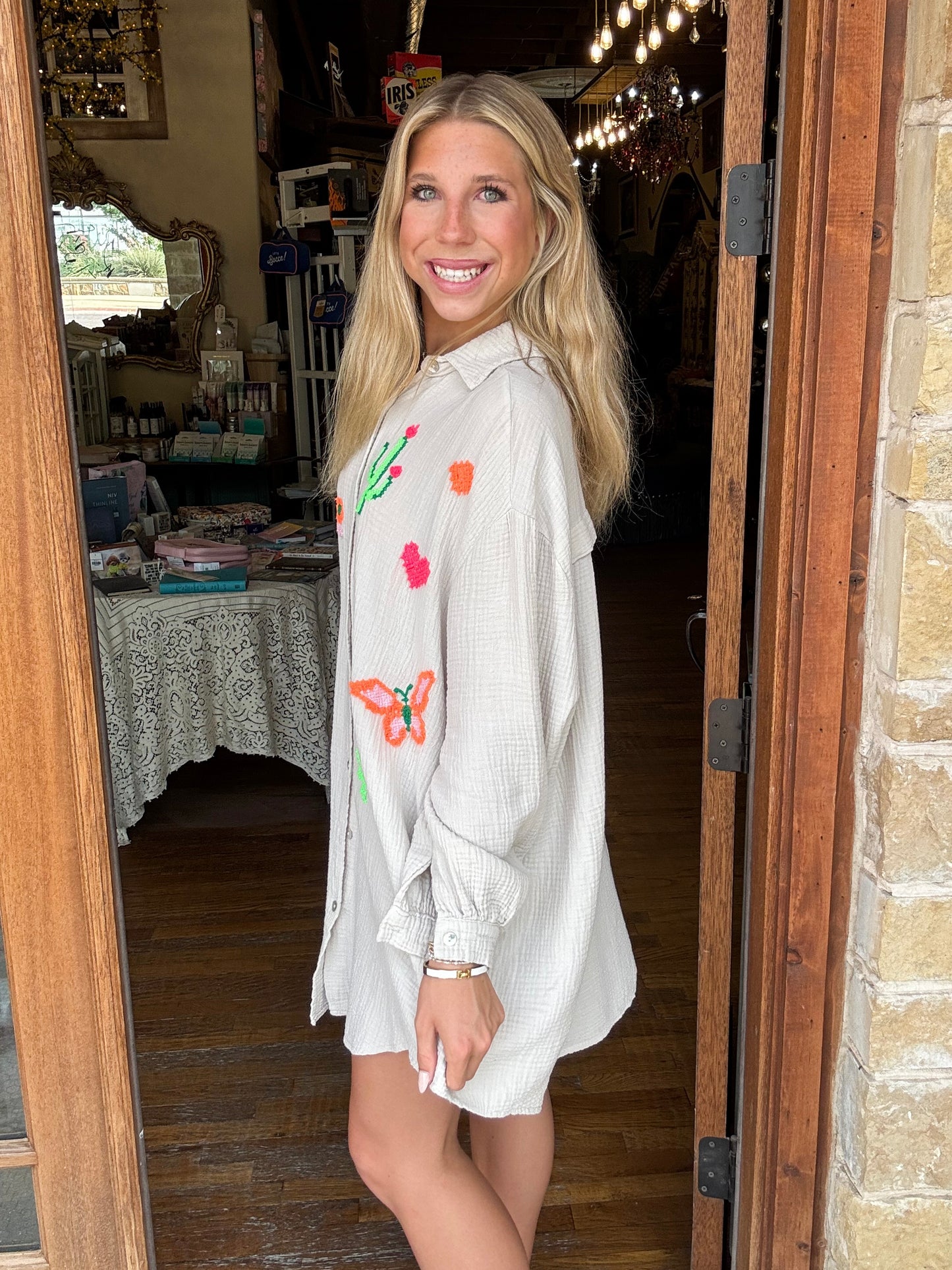 Top - Beige Butterfly Cactus Long Sleeve