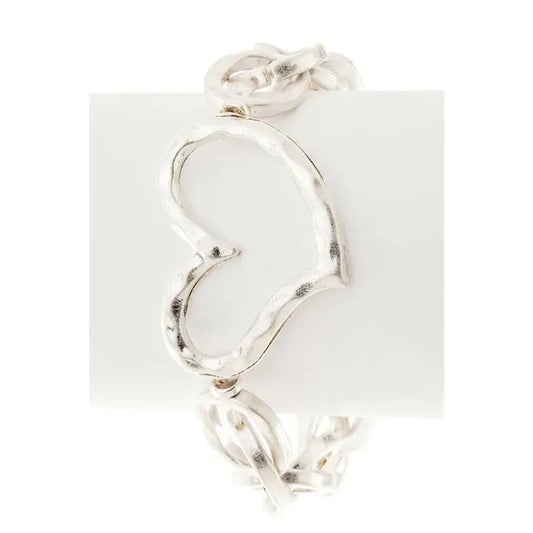 Jewelry | Bracelet Silver Hammered Heart Charm Stretch