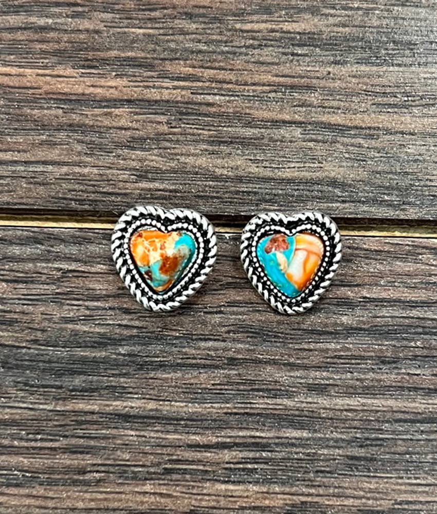 Earrings - Heart Gemstone Stud