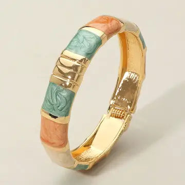 Jewelry | Bracelet Brown Multi Enamel Bamboo Hinged Bangle