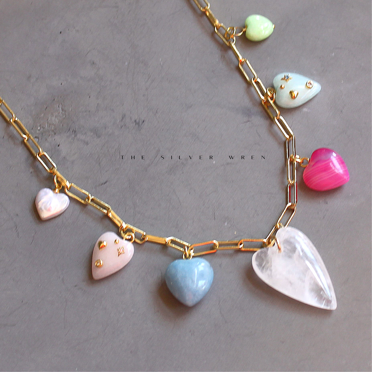 Jewelry | Necklace Stone Heart Multi Charm: 20 inch