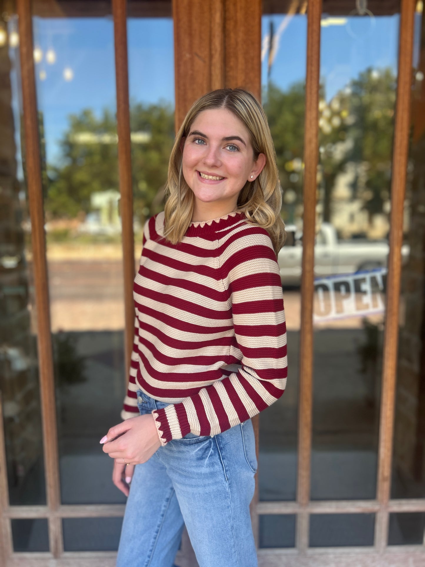 Tops | Sweater Wine Taupe Stripe