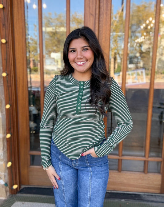 Striped Placket Henley Knit Top