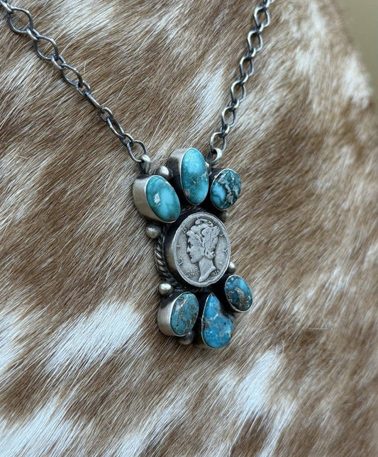 Navajo Handmade Silver White Water Turquoise Cluster