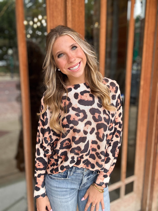 Tops | Blouse Brown Leopard Knit
