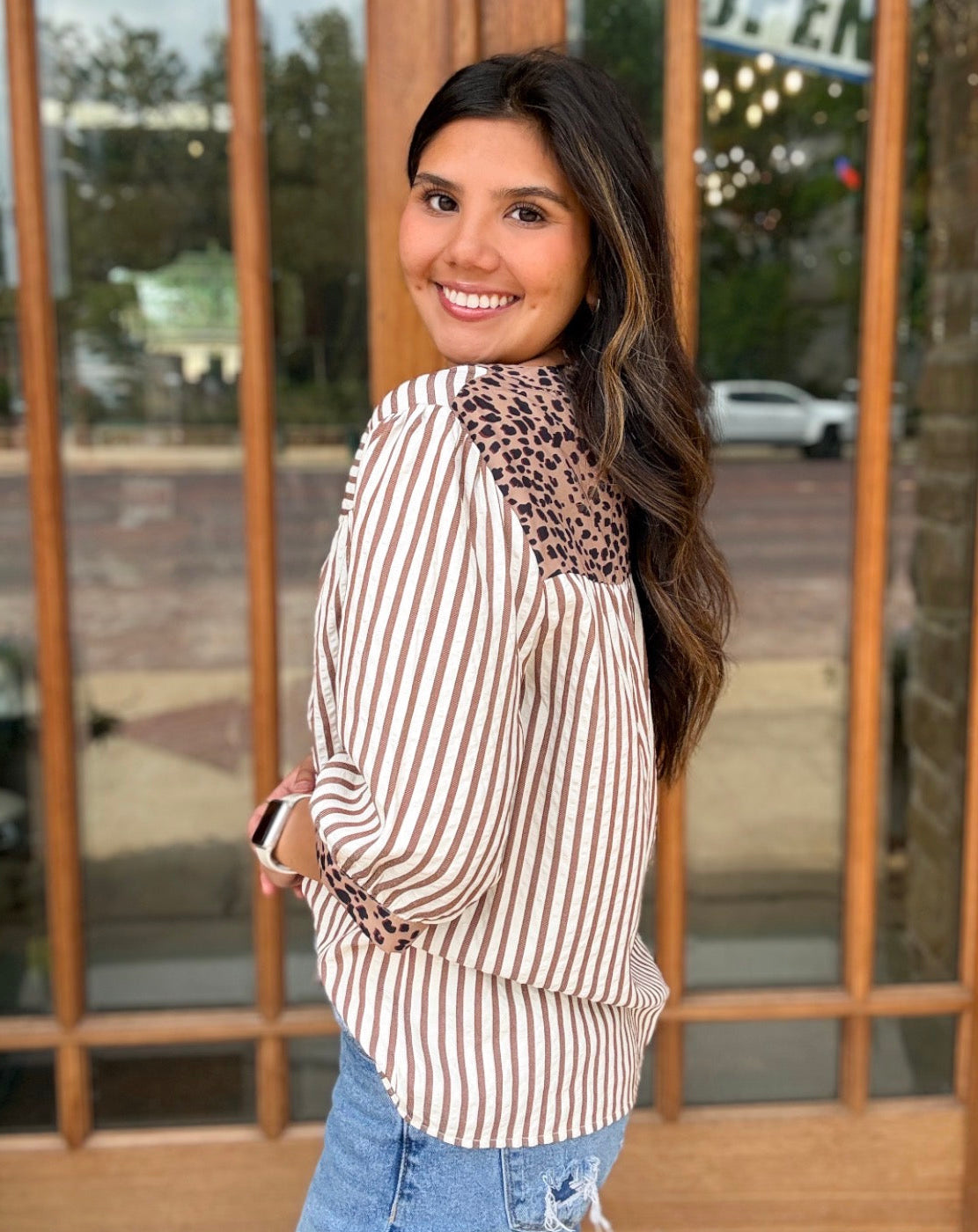 Blouse - Leopard Trim Button Down